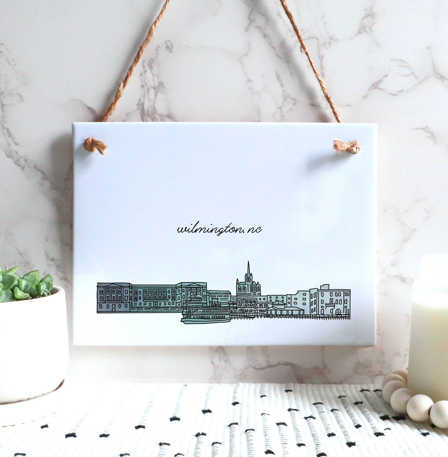 Wilmington North Carolina skyline city hanging tile sign