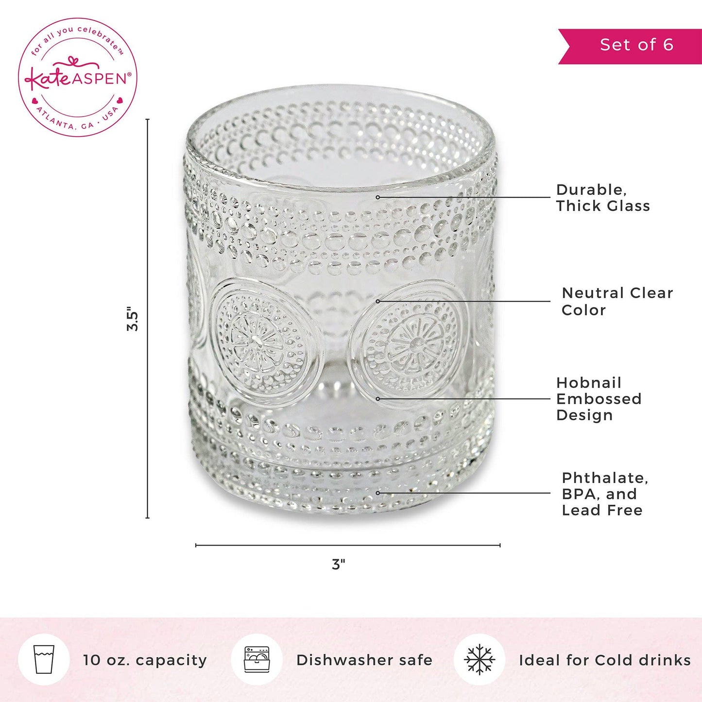 10 oz.Beaded Floral Clear Drinking Glasses (Set of