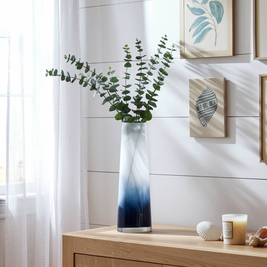 Glass Ombre Cylinder Waters Decorative Vase - Blue, 15 in.