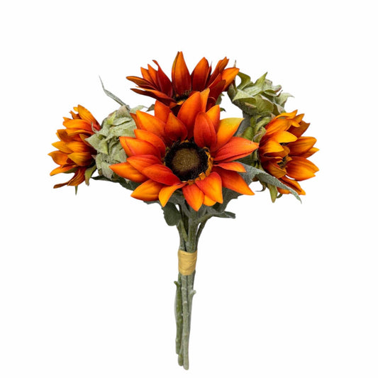 16"Fall Artificial Sunflower bundle-Flocked Stems