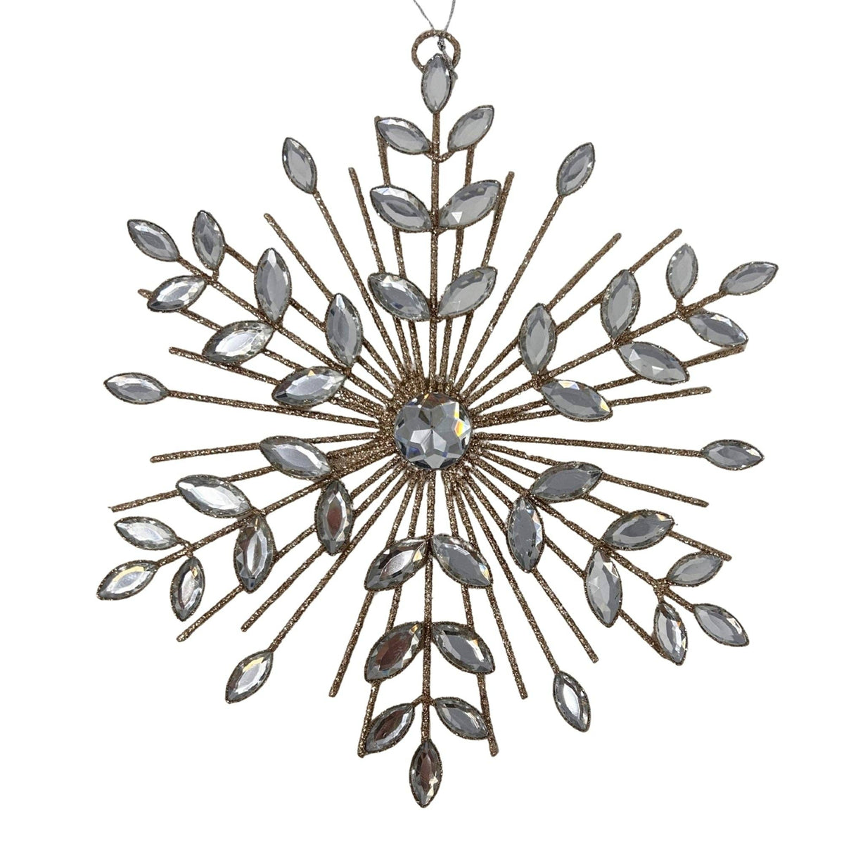 Jeweled Metal Glittered Snowflake Orn. 9.5" - Champagne