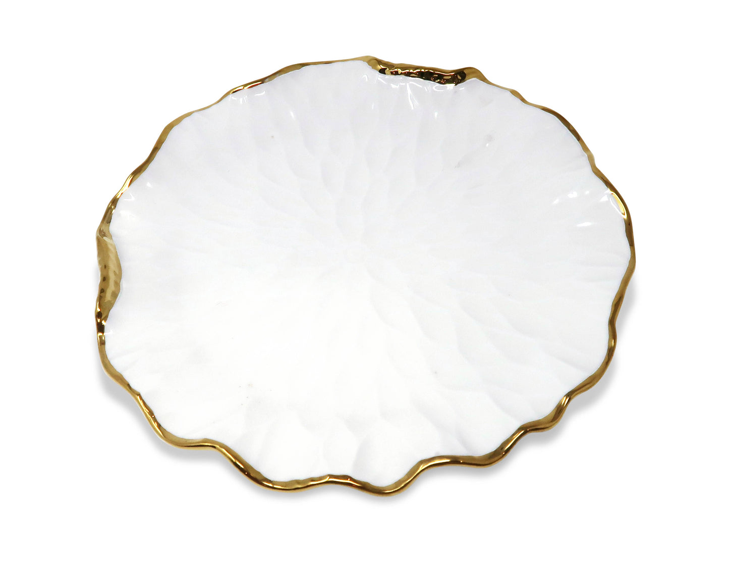 S/4 Dinner Plates New Bone China with Gold Scalloped Edge