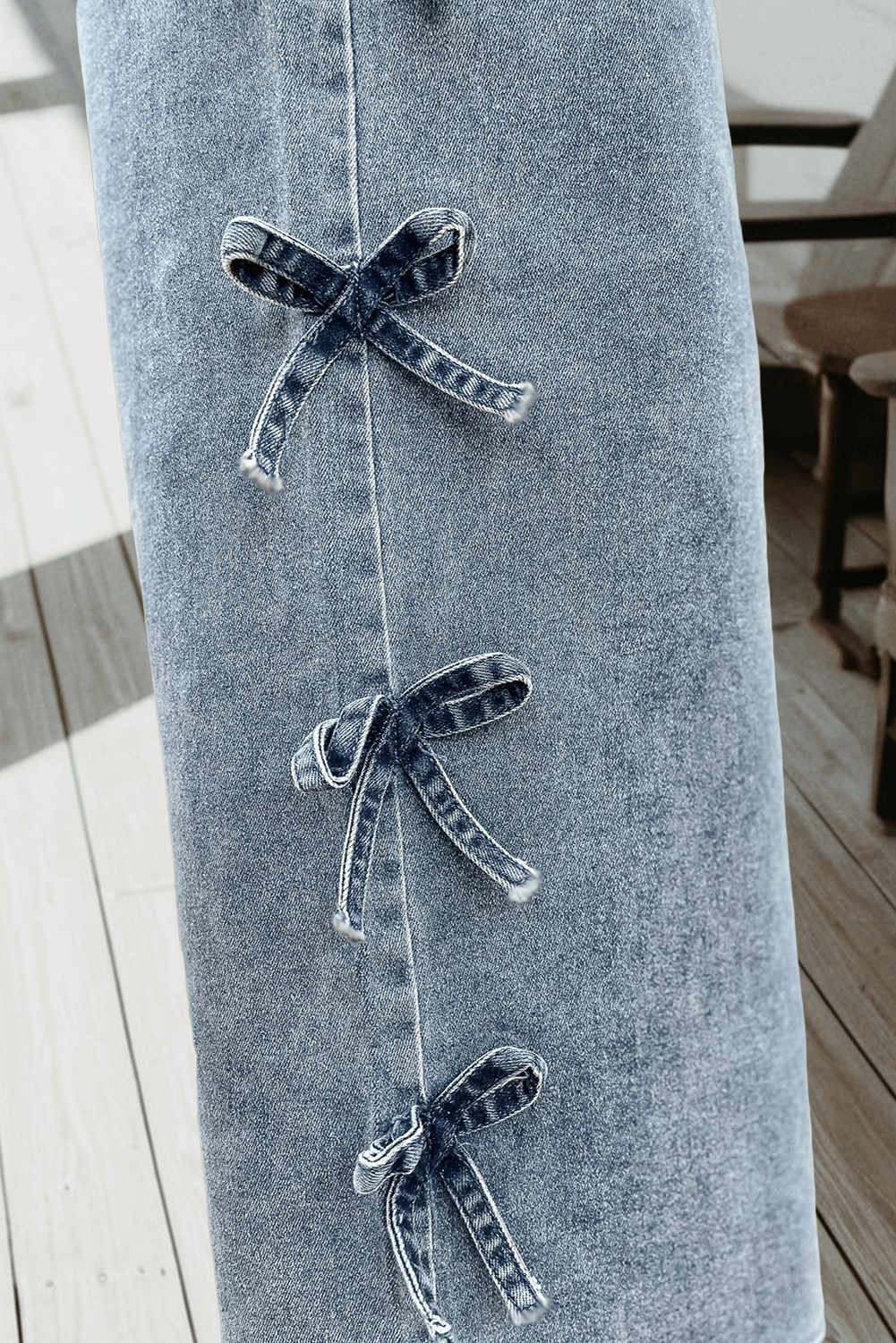 66 Spring 2026 Bow Knot Side Detail Straight Leg Loose Jeans