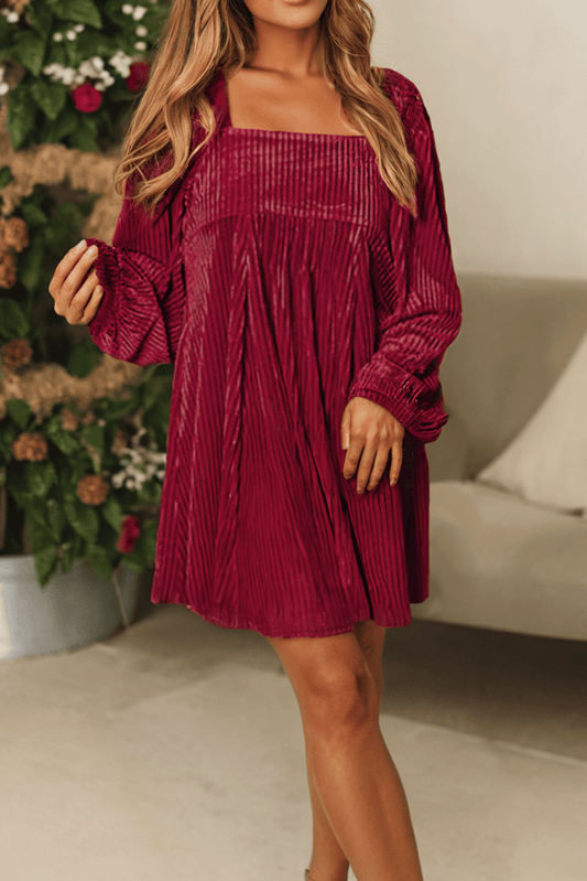 LDC Tie Back Square Neck Velvet Babydoll Dress