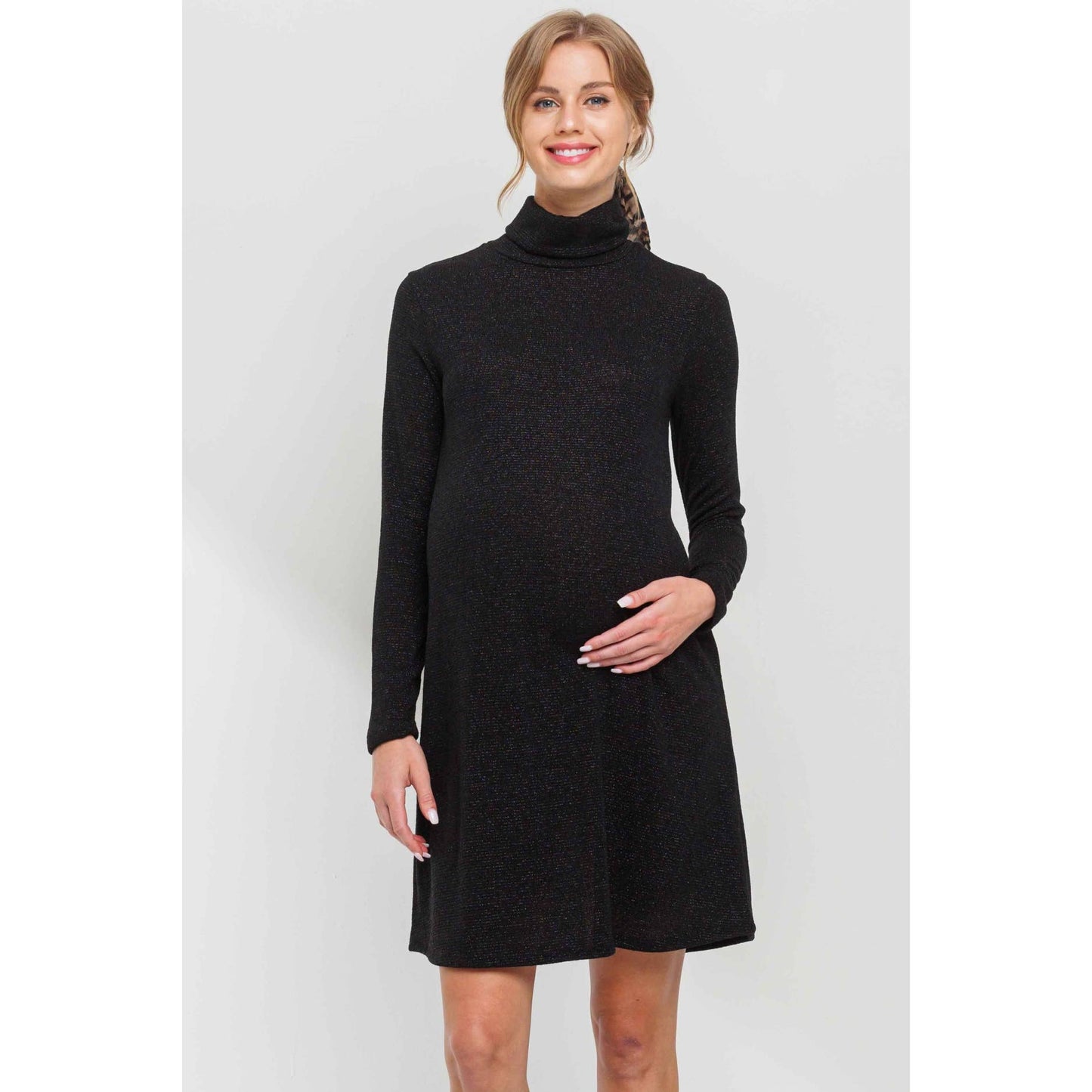 Turtle Neck Shimmer Knit Maternity Dress