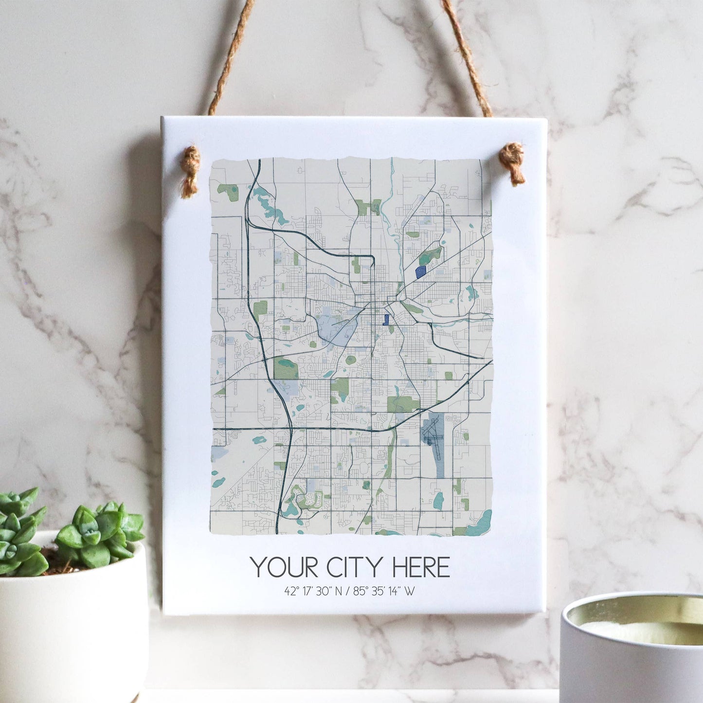 Watercolor City Map Tile Sign - Rectangle - Custom Order