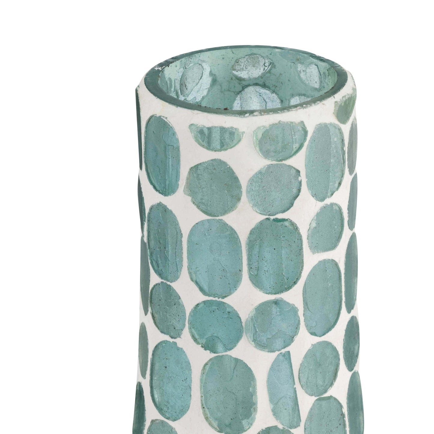 Glass Mosaic Pattern Narrow Neck Vase - Blue, 15 in.