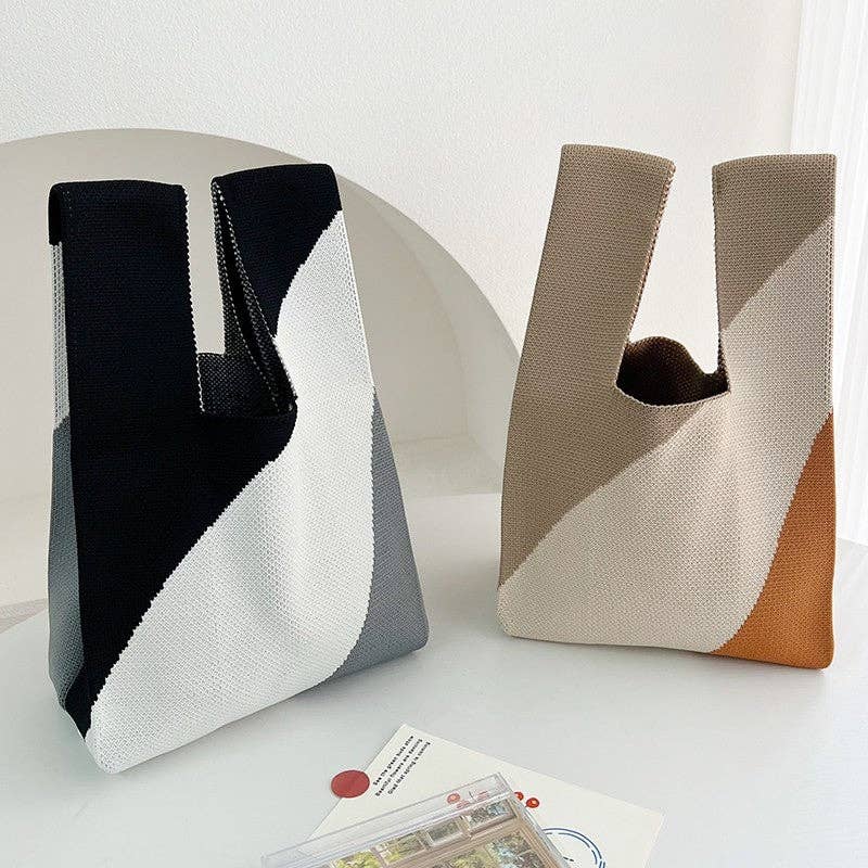 Color Block Casual Versatile Minimalist Knitted Handbag