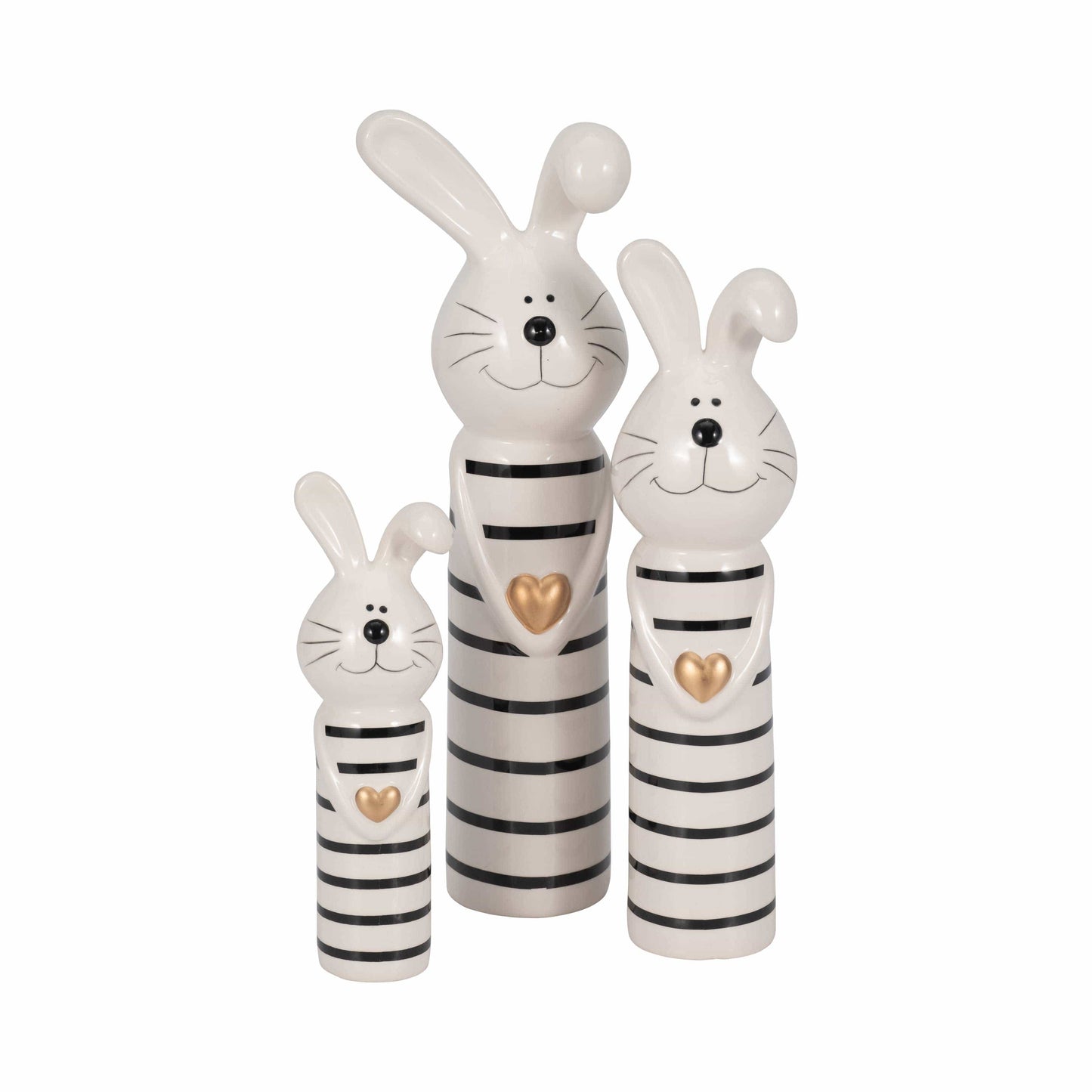 Ceramic Lines Bunny with Gold Heart Figurine - Black, 12 in.