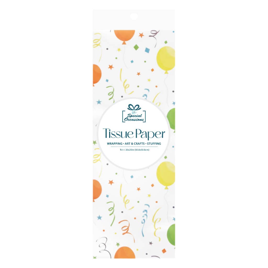 Birthday Tissue Paper, 5 Sheets, 20x20in - 3 Designs
