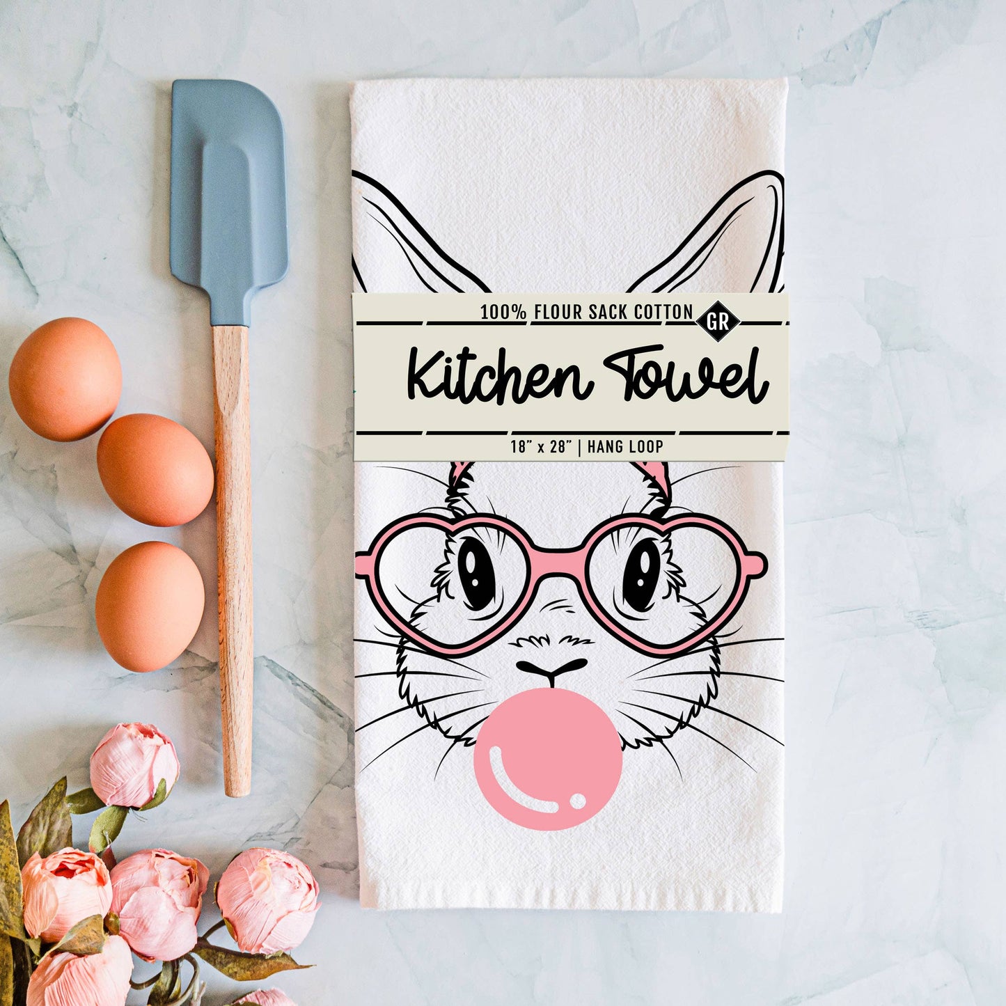 Bubblegum & Bow Pink Easter Bunny & Spring Kitchen Towels