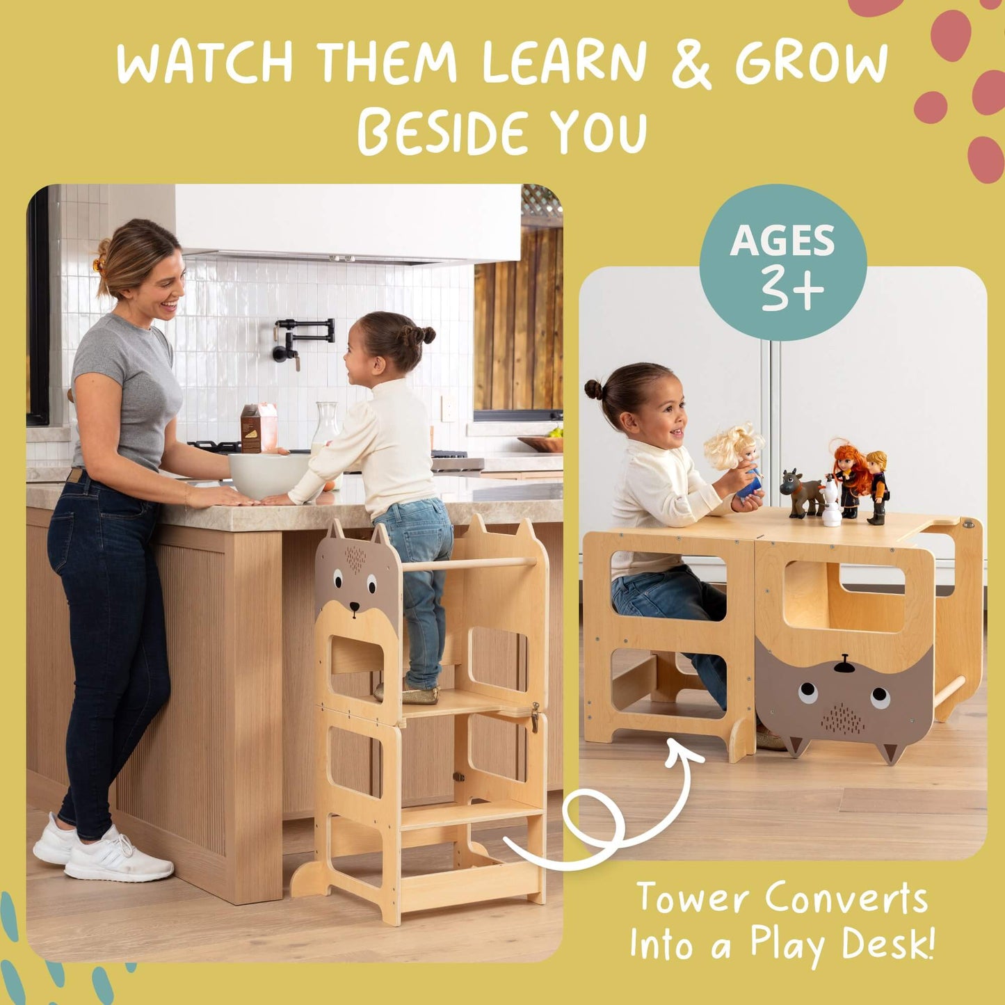 Convertible Montessori Toddler Tower 4-in-1 Step Stool, Desk