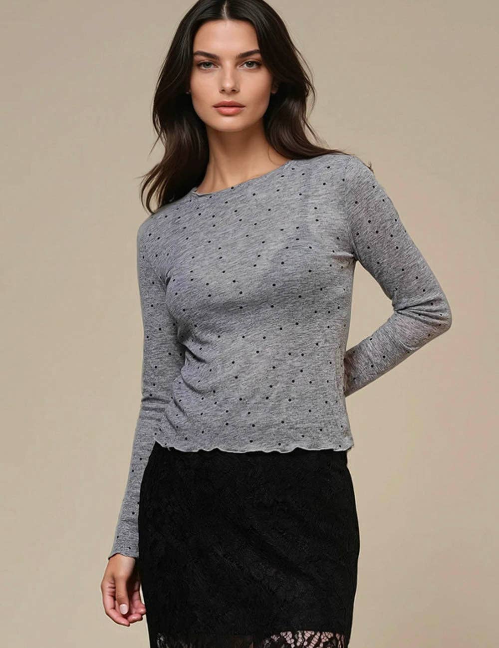 Ladies Dot Print See Sheer Layring Top SKT50744