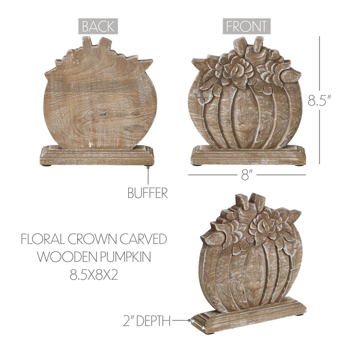 Wood Floral Pumpkin Autumn Fall Harvest Tabletop Decor 8.5x8x2 Inch