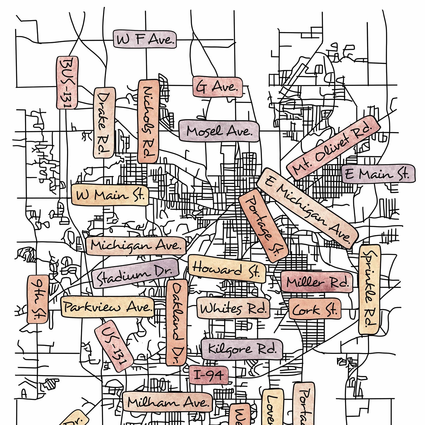 City Street Map Tile Sign - Rectangle - Custom Order