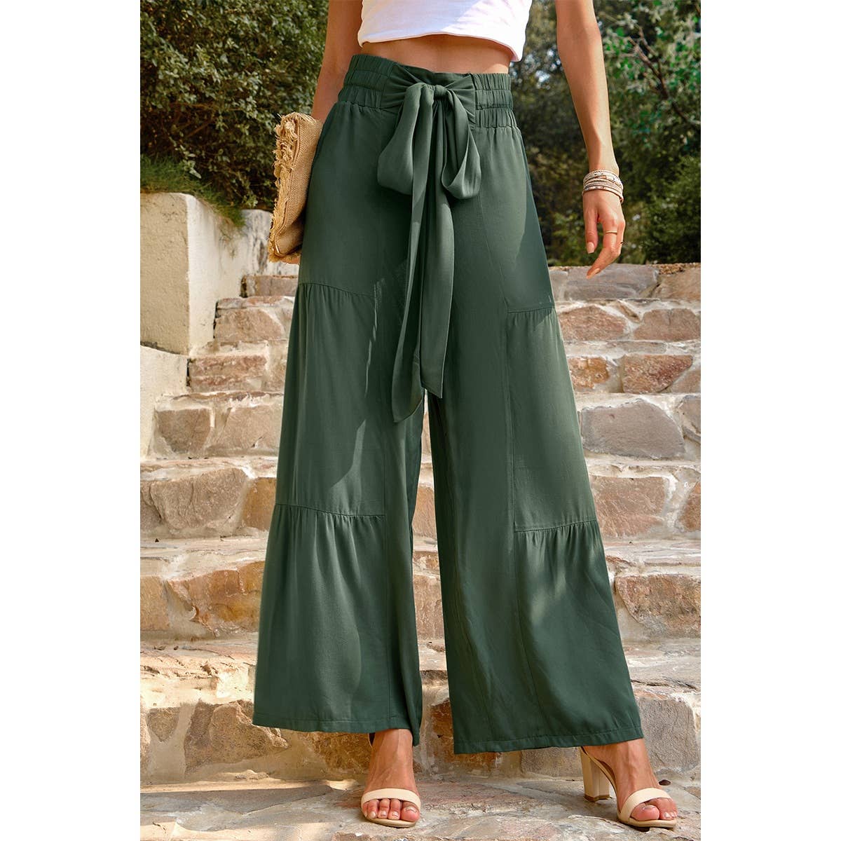 High Waist Knot Elastic Solid Pant