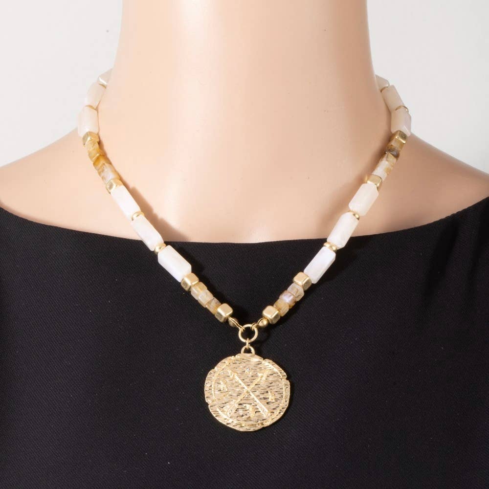 Arrow Coin Pendant Rectangle Acrylic Beaded Necklace HD