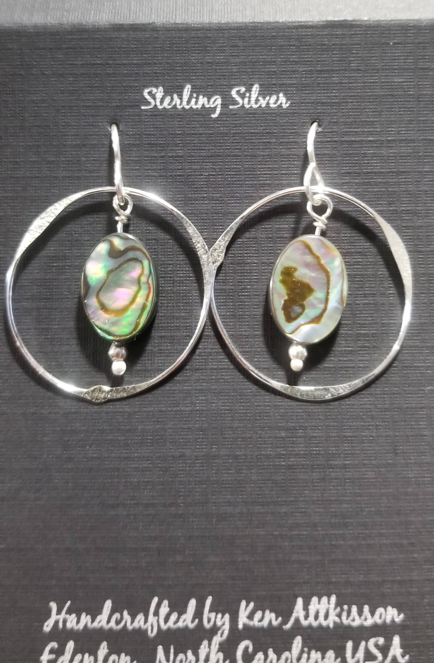 Sterling Silver Earrings Circle W/Abalone