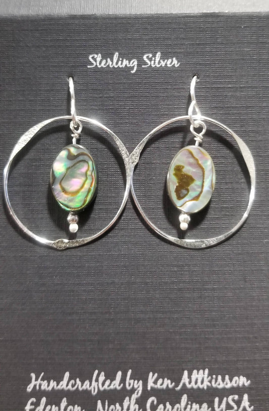 Sterling Silver Earrings Circle W/Abalone