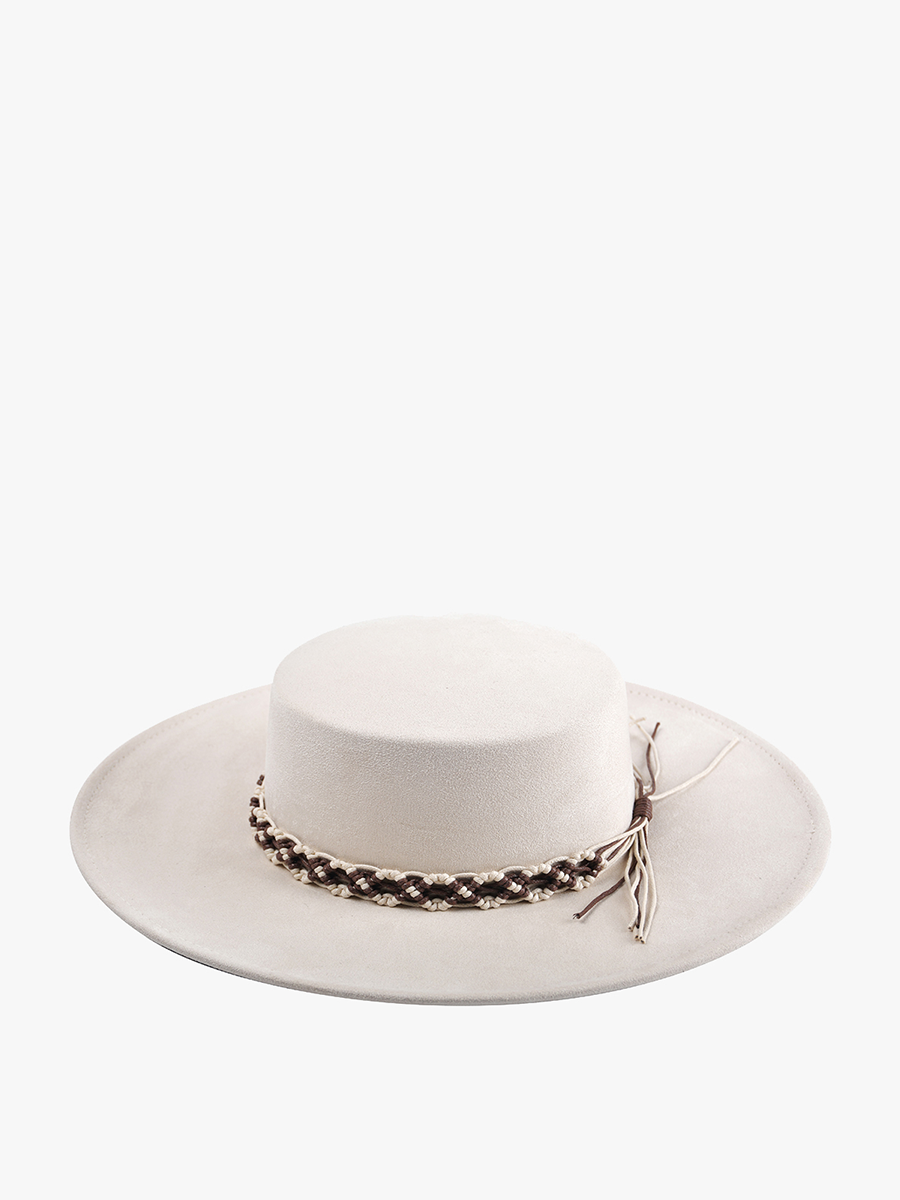 Suede Boater Hat w/ Macrame Band