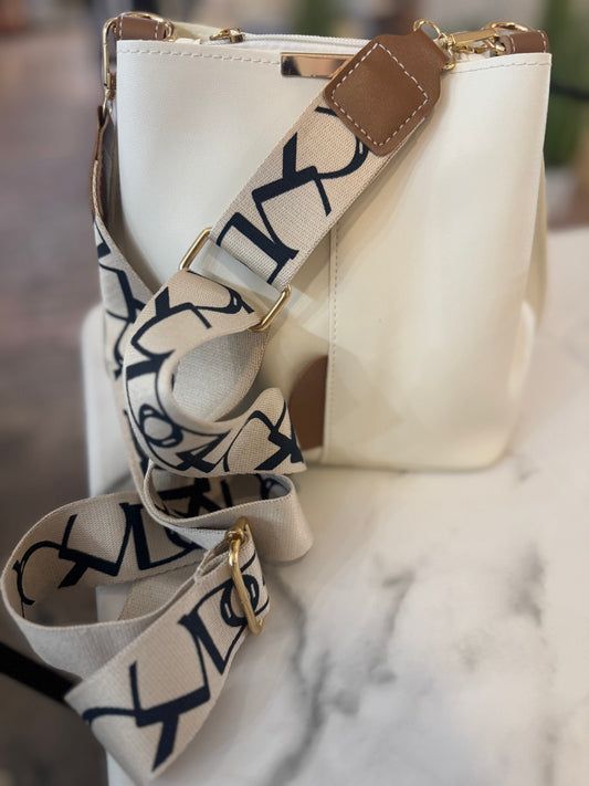 Cream & Brown Purse w/guitar strap