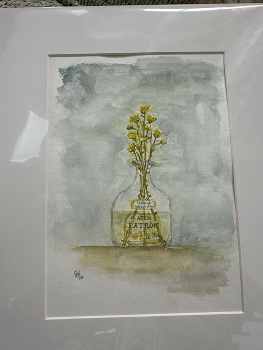 5x7 Original watercolor matted to 8x10 “Agave Blooms in Patron”