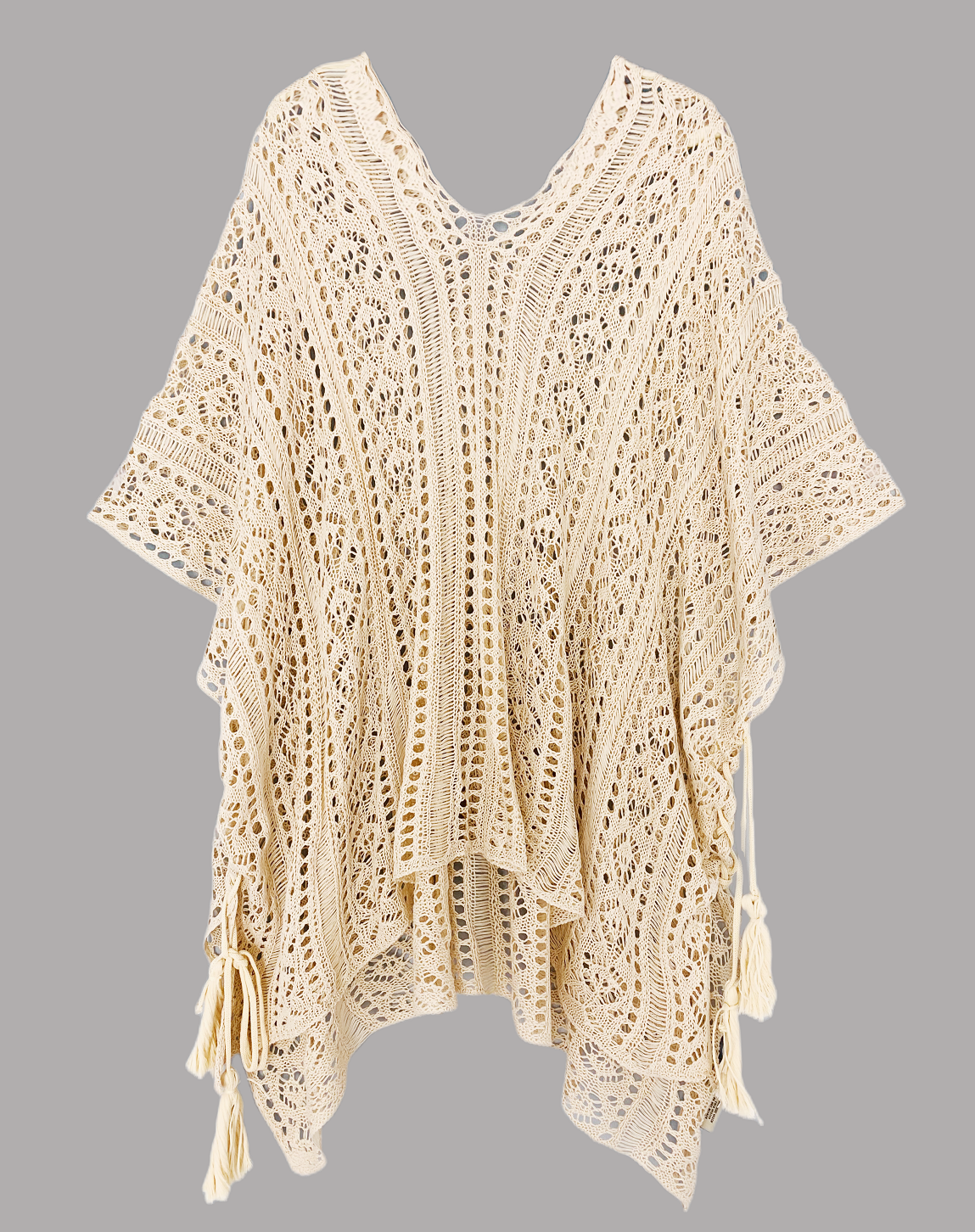 JC063308 Sided-Tassel Detailed Crochet Tunic