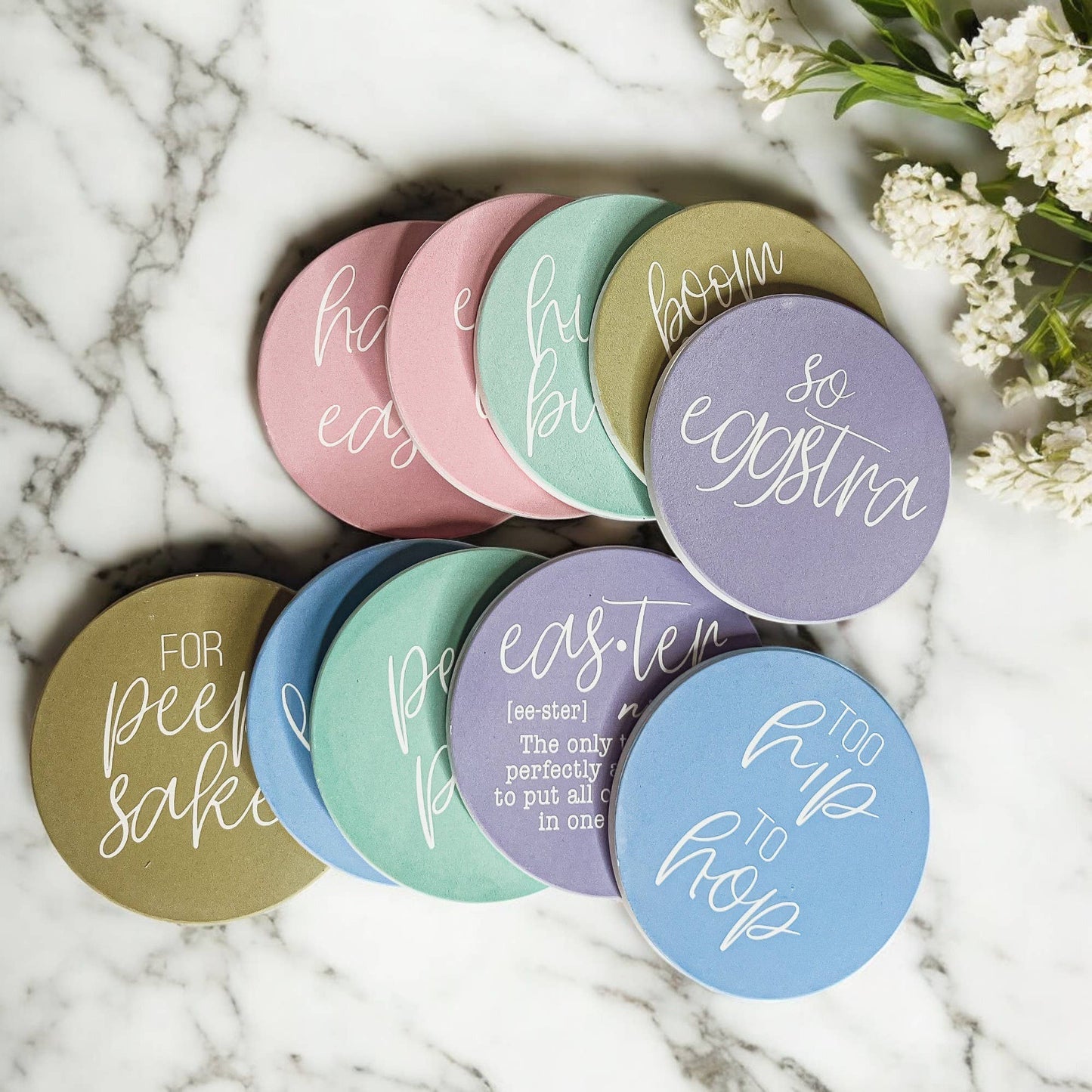 Easter Tabletop Decorations, Spring Coaster Gift Set Ceramic