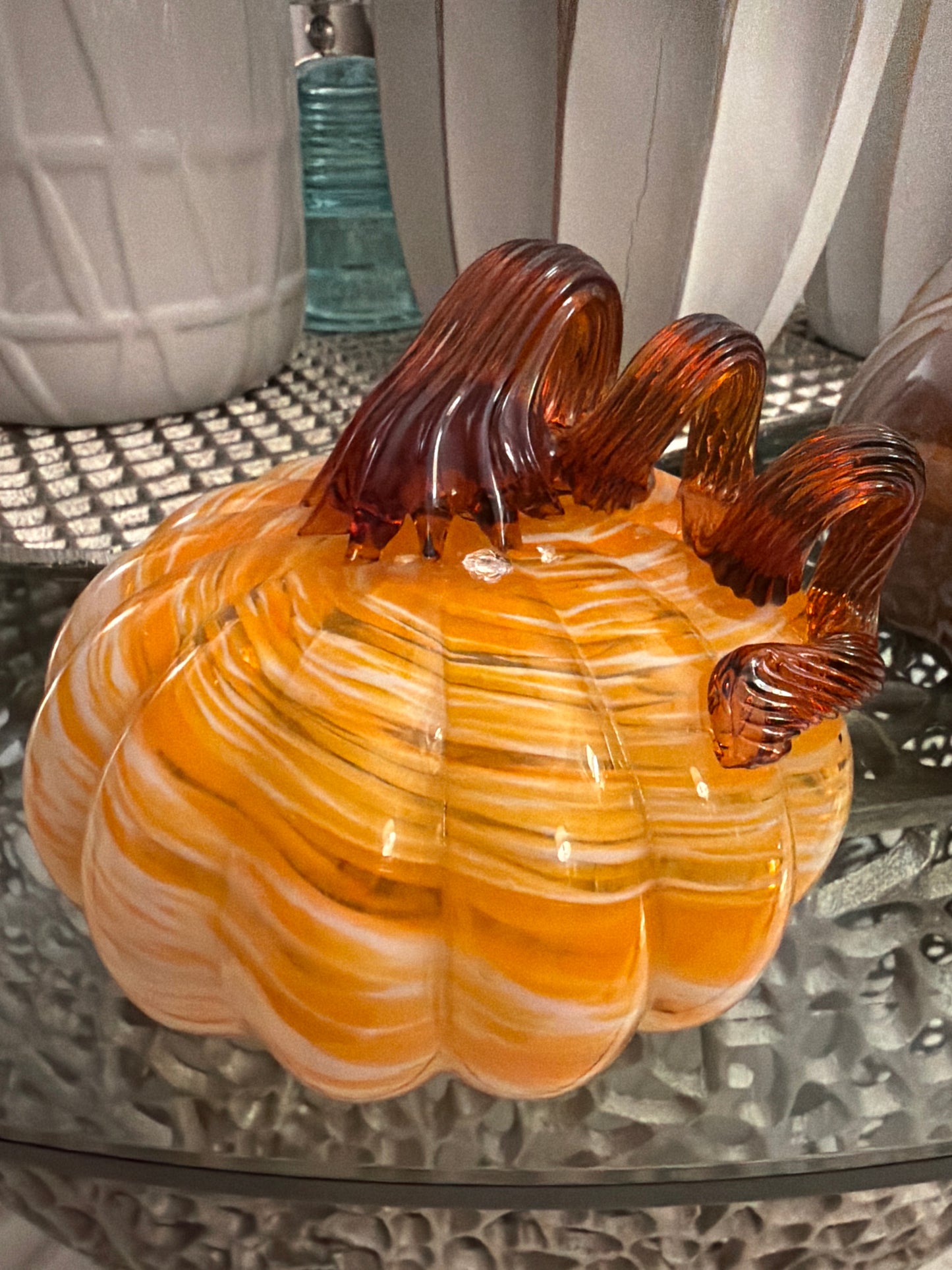 Glass Orange and White Pumkin