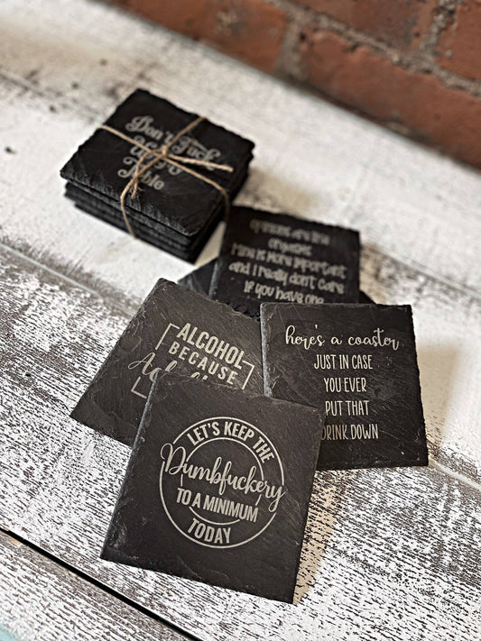 Slate Snarky Sweary Fun Bar Coasters Set of 5