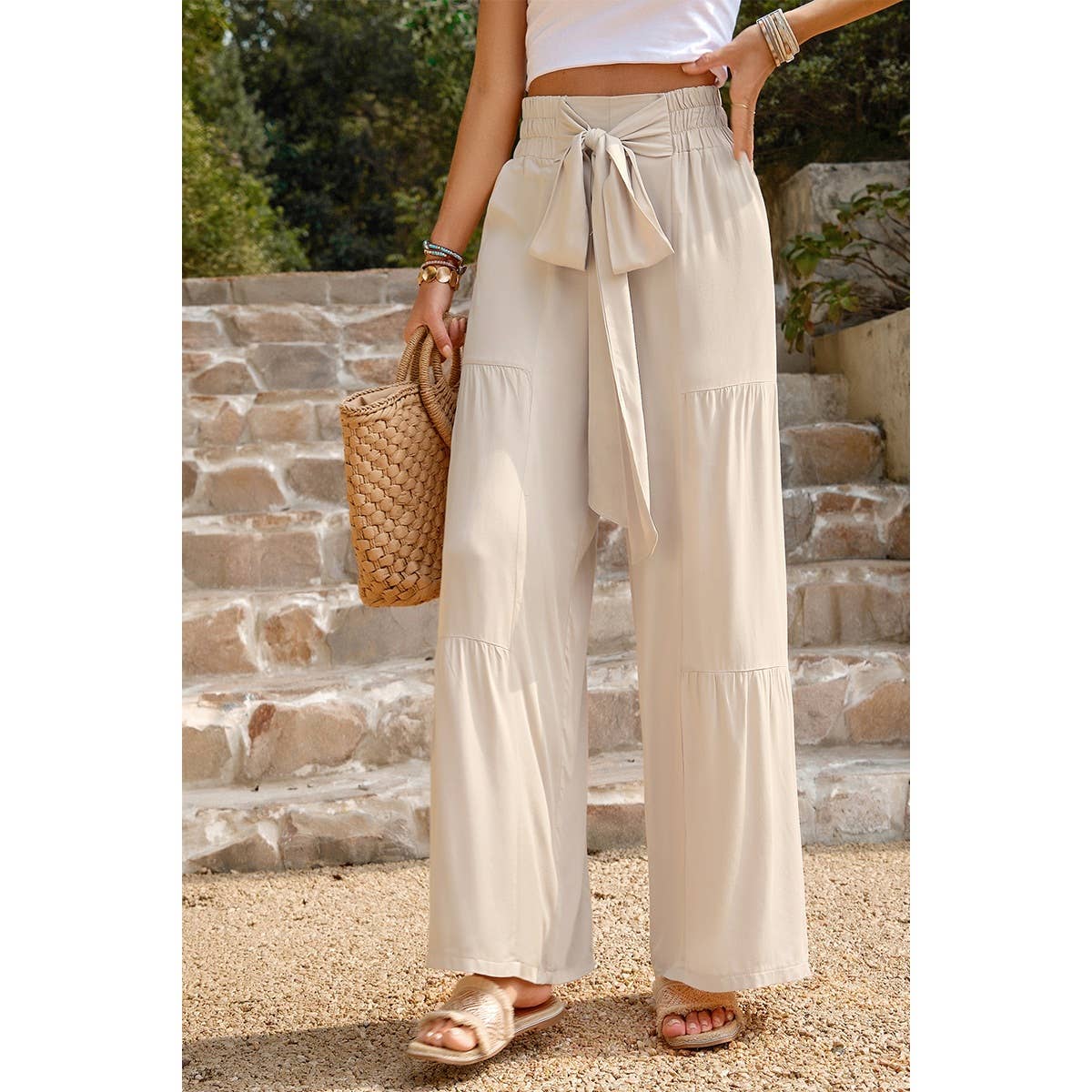 High Waist Knot Elastic Solid Pant