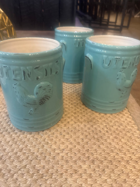 Rooster Utensil Holder Blue