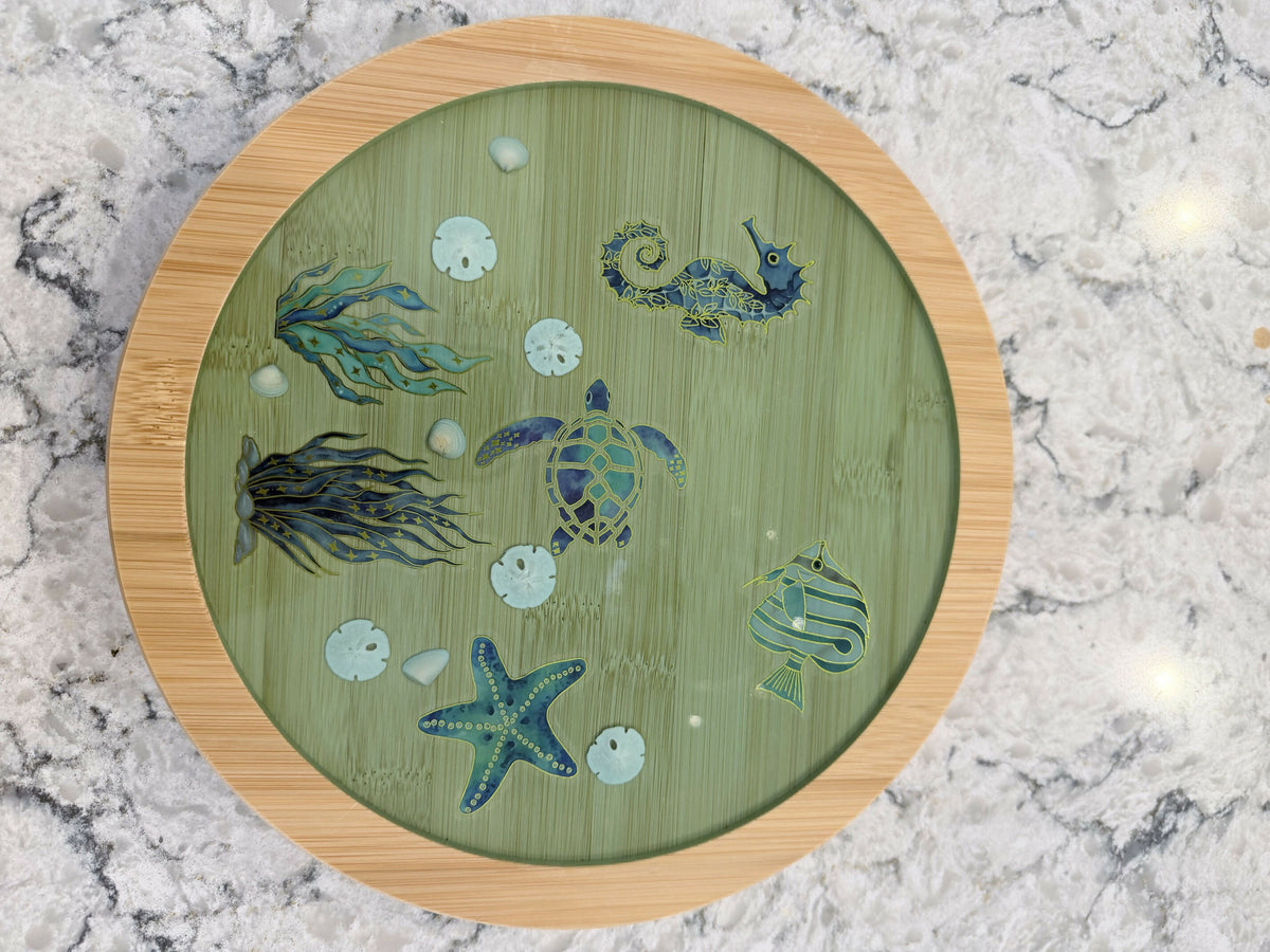 Bamboo_Turntable with Marine LIfe 10.5 in