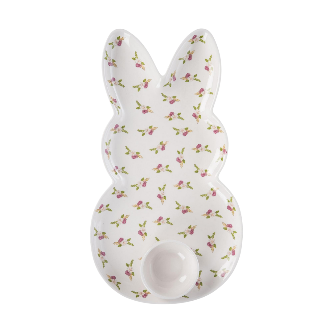 Ceramic Easter Bunny Platter Set 2 Colorful Decor DS