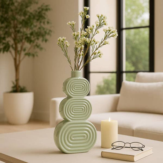 Ceramic Creative Stacked Circles Floral Vase - Green, 12 in.