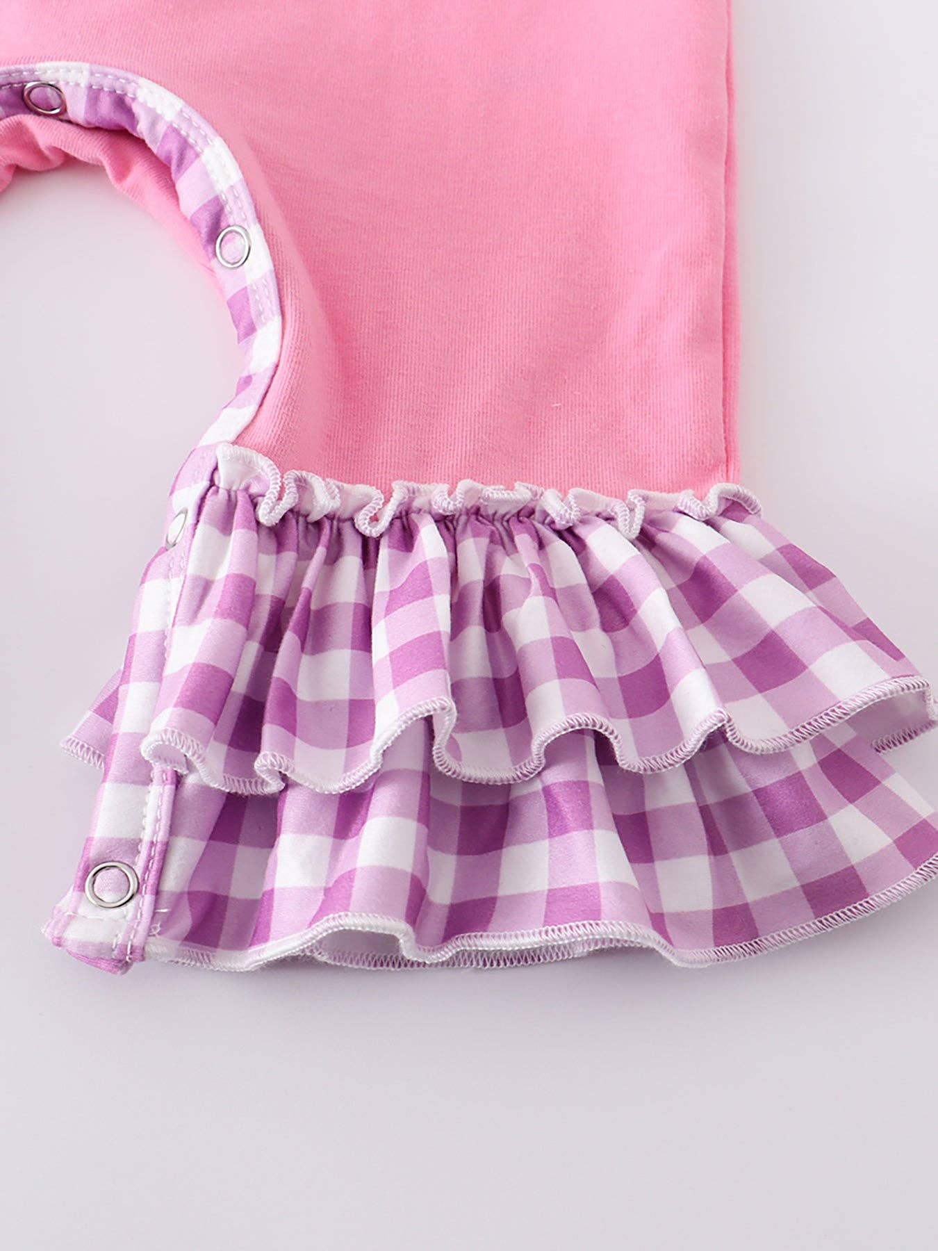 Magenta plaid rabbit  ruffle baby romper
