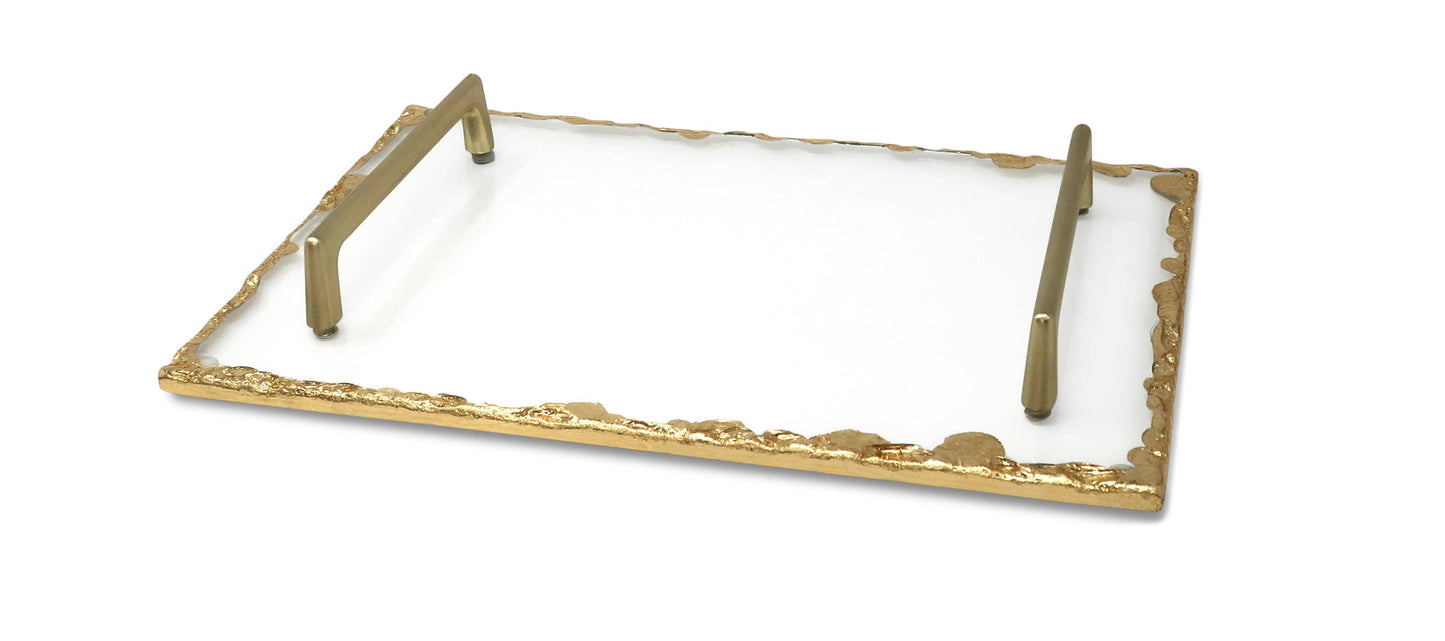 Glass Tray with Gold Rim and Handles - M