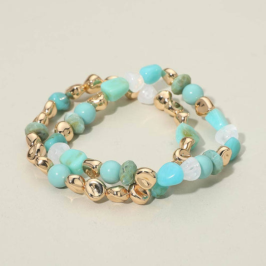 2PCS - Multicolor Pebble Beaded Stretch Multi Layered Bracelets