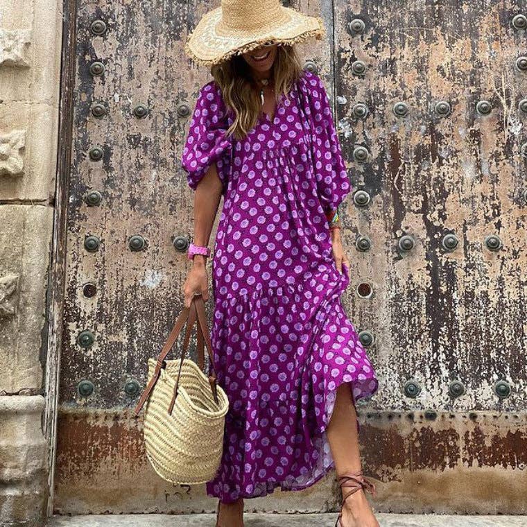 Geometric Abstract Collage Puff Sleeve Dress