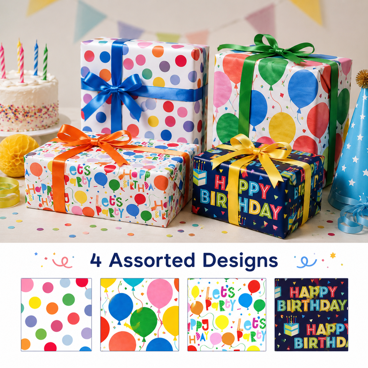 Happy Birthday Gift Wrapping Paper Rolls 48 Count