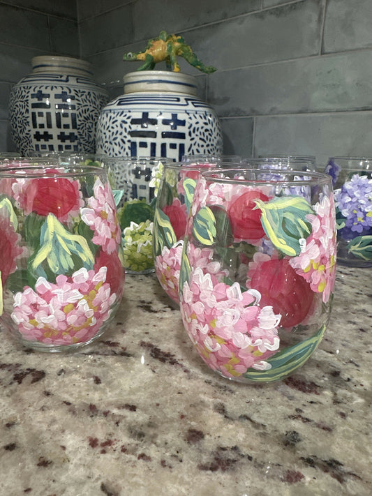 Pierce Paints hand painted wine glasses