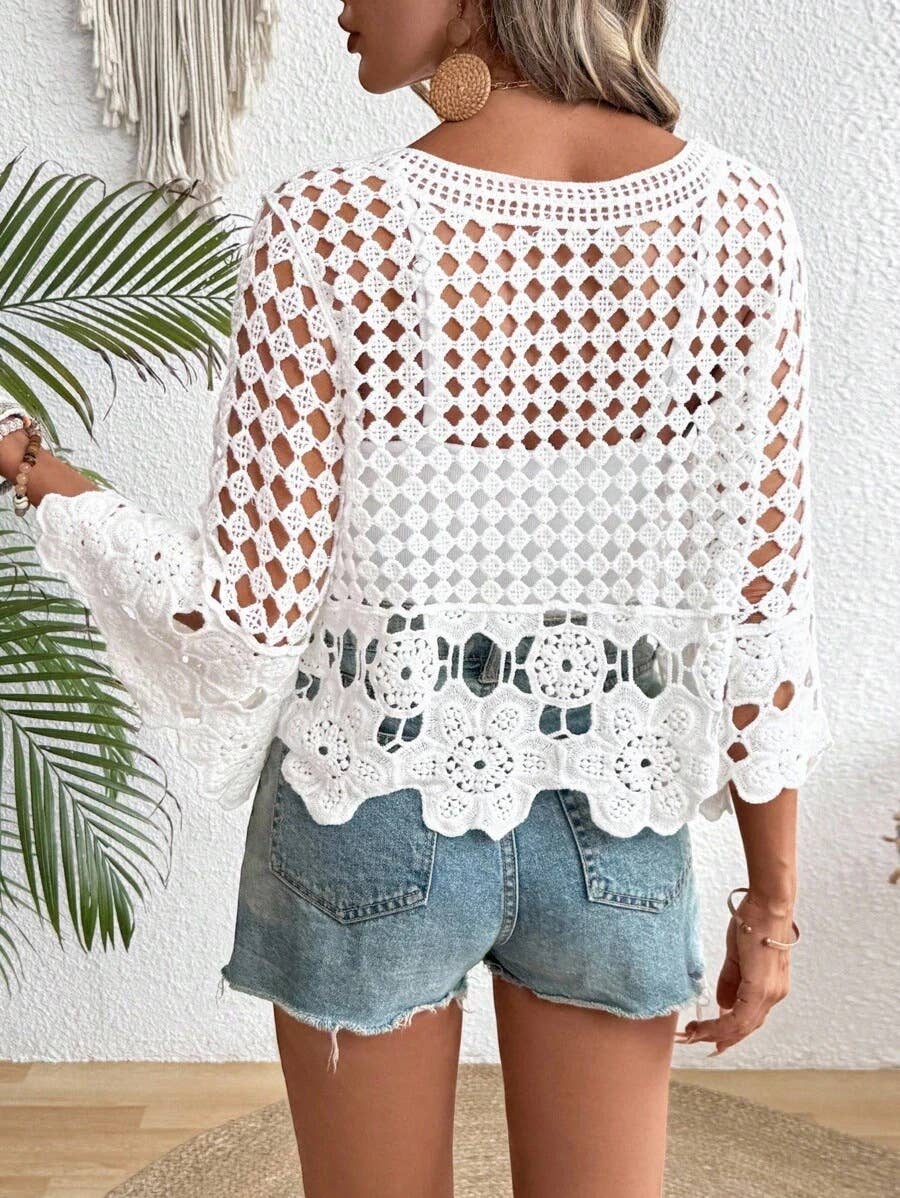 Crochet Hollow Out Cropped Beach Cover Up