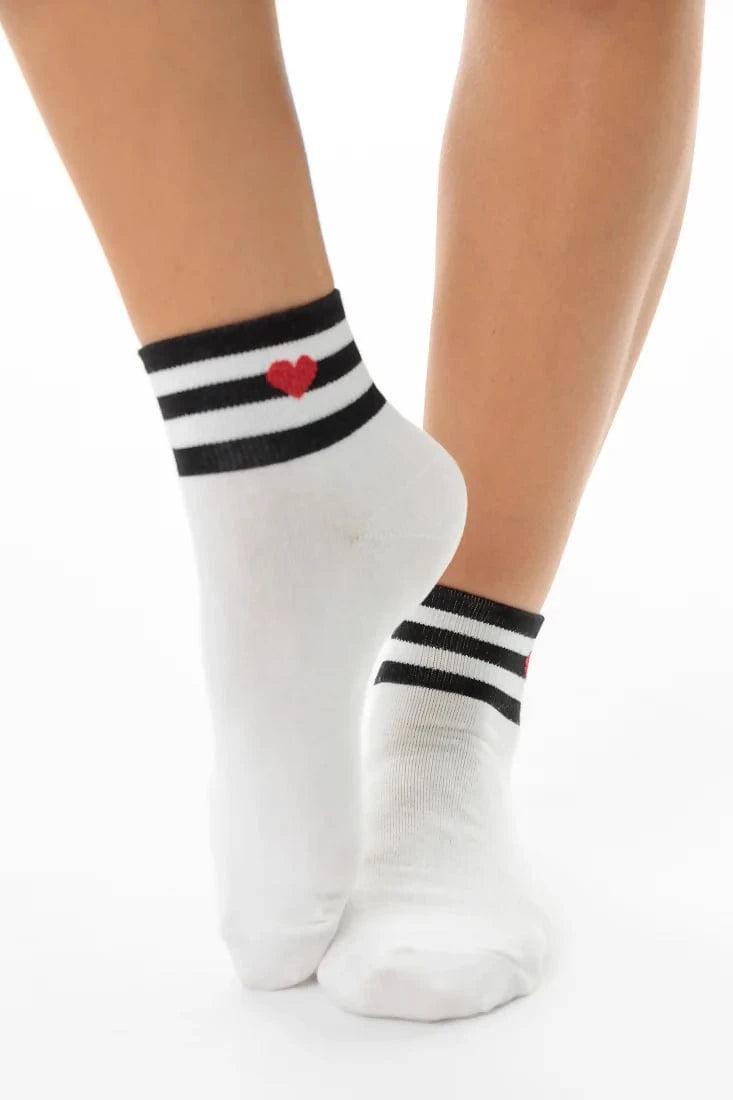 Heart Socks White Black Stripe