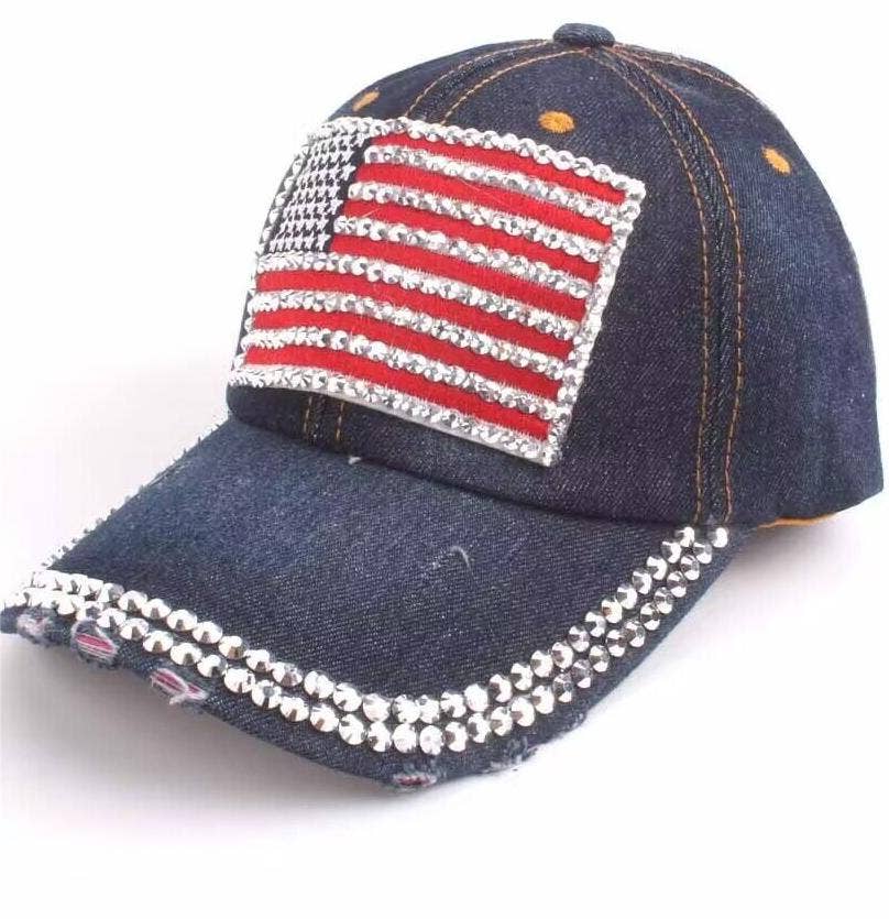 Fourth of July American flag rhinestones baseball cap