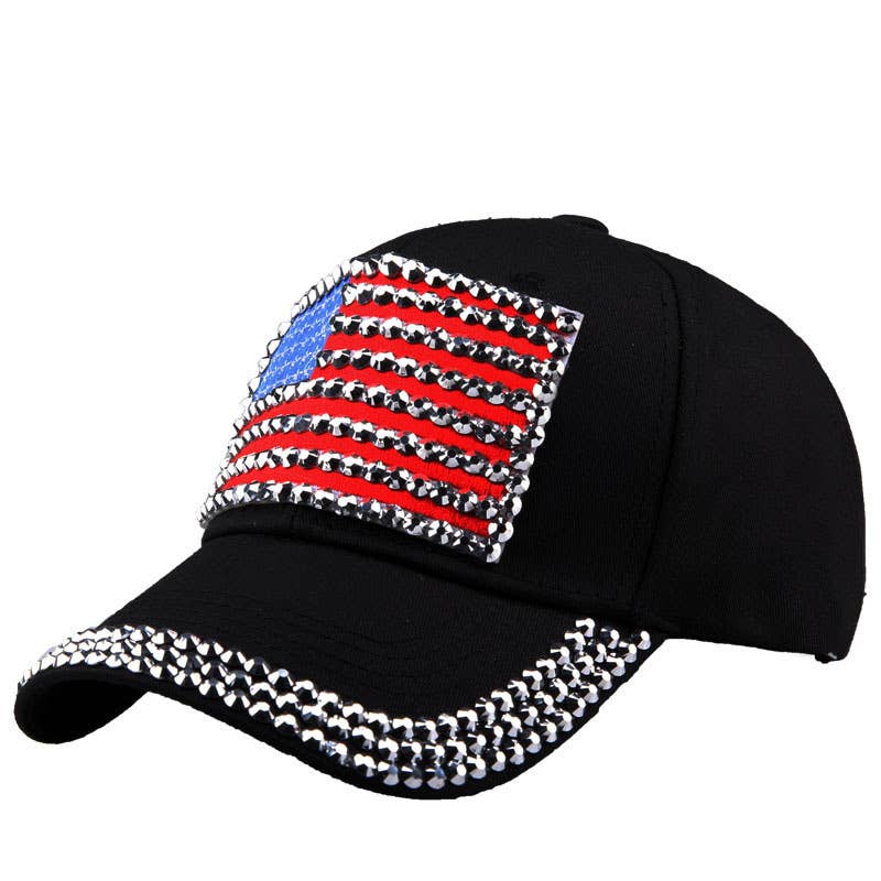 Fourth of July American flag rhinestones baseball cap