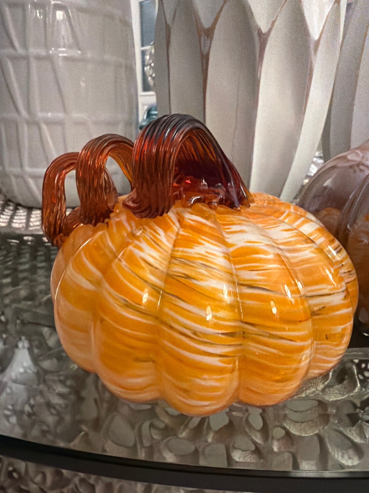 Glass Orange and White Pumkin