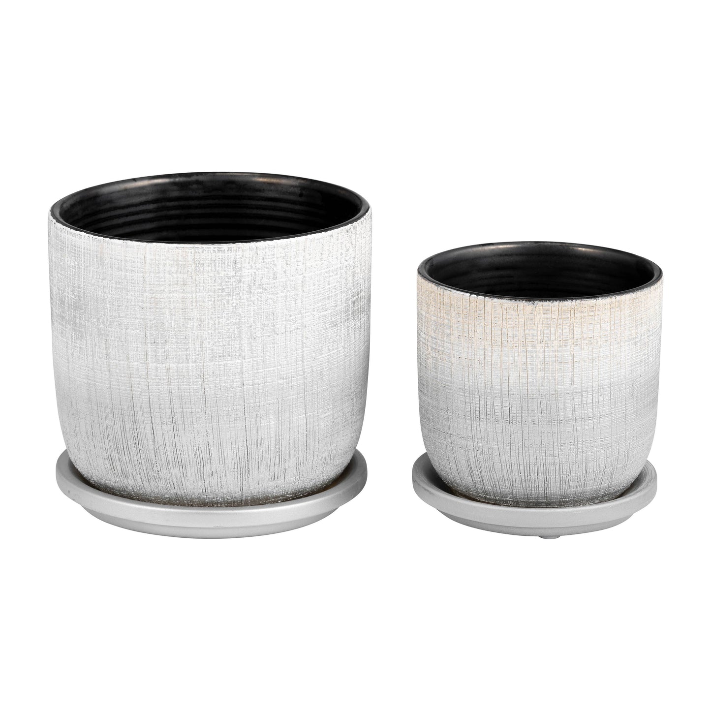 Planters Set of 2 - Silver Ceramic Textured Saucer, 5/6 in.