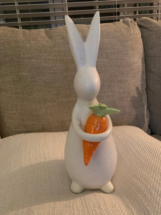 White Ceramic Bunny w/ Carrot