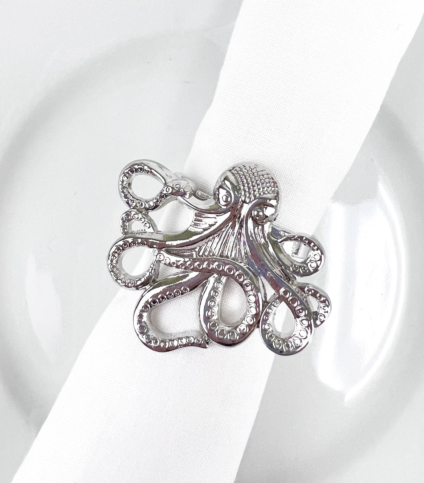 Silver Coastal Sea Creatures Metal Napkin Rings - Set of 6