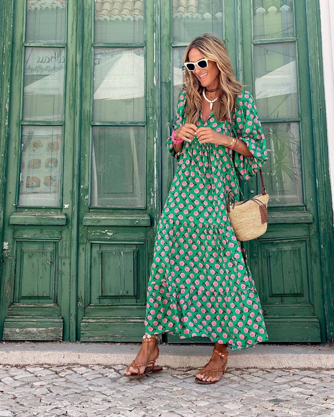 Geometric Abstract Collage Puff Sleeve Dress